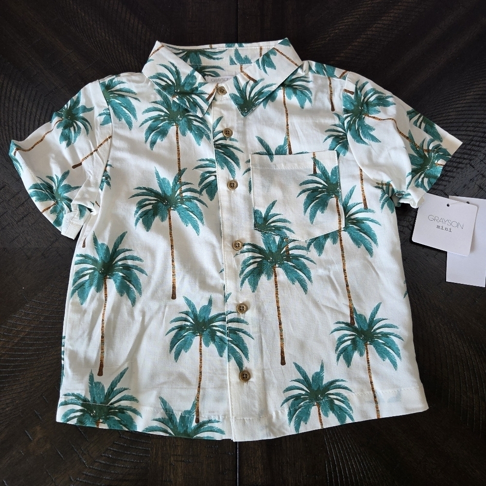 Palm Tree Print Shirt & Shorts Set NWT Vacation Beach Travel Size 4T Kids Boys - Picture 3 of 12